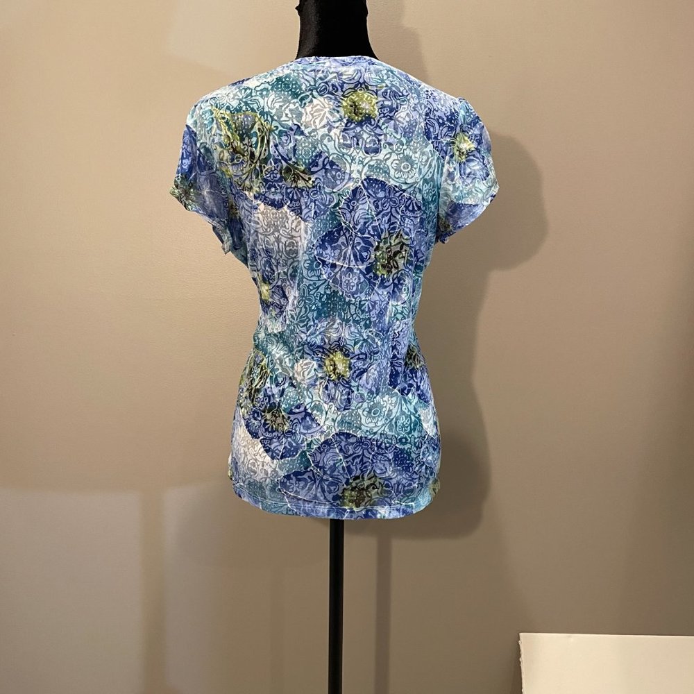 Relativity Womens SHEER Floral Print Sht Sl. Top sz L NWOT - Picture 2 of 4